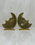 Vintage Brass Bookends of Girl Sleeping in Moon- A Pair