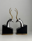 Mid-Century Chrome and Brass Antelope Bookends – Pair