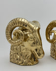 Mid-Century Brass Ram’s Head Bookends – Hollywood Regency Style