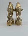 Vintage Brass Koi Fish Bookends | Mid Century Modern Fish Vases | Hollywood Regency Coastal Decor – Pair