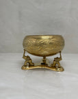 Vintage Brass Etched Bowl with Atop Elephant Stand