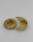 Vintage Brass Sun and Moon Candleholder-A Pair
