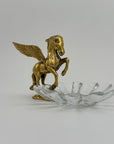 Vintage Brass Pegasus With Glass Trinket Dish- A Set