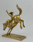 Vintage Brass Cowboy on Bucking Horse Sculpture – Rare Western Rodeo Figurine