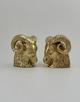 Mid-Century Brass Ram’s Head Bookends – Hollywood Regency Style