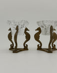 Vintage Brass Seahorse Stands with Crystal Inserts-A Pair