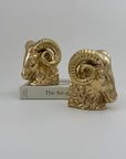 Mid-Century Brass Ram’s Head Bookends – Hollywood Regency Style