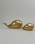 Vintage Brass Whale Pair – Large & Small Coastal Nautical Sculptures