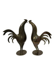 Vintage Mid-Century Modern Brass Rooster Sculptures – Pair, Made in Hong Kong