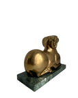 Vintage Brass Ram on Green Marble Base