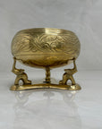 Vintage Brass Etched Bowl with Atop Elephant Stand
