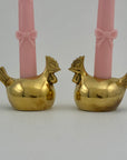 Pair of Small Vintage Brass Hen Candlestick Holders – Whimsical Farmhouse/Eclectic/Folk Art