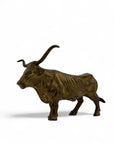 Vintage Brass Longhorn Bull Sculpture – 7.5” Long, 5.75” Horn Span, 4.75” Tall – Western-Southwestern-Texas Ranch Décor