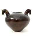 Vintage Bronze Horse Head Vessel | Dual Horse Sculpture Vase