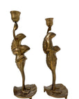 Vintage Brass Frog Couple Candle Holders | Mid-Century Whimsical Pair on Lily Pads