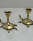 Vintage Brass Turtle Candlestick Holders- A Pair of