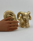 Mid-Century Brass Ram’s Head Bookends – Hollywood Regency Style