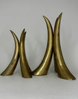 Pair of Brass Horn Tusk Stand Table Sculpture MCM Centerpiece 11" tall