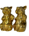 Pair of Vintage Brass Laughing Pig Figurines