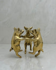 Vintage Brass Frolicking Pigs Holding Hands