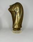 Modernist Brass Female Bust Sculpture | Abstract Woman’s Head, Vintage Brass Art Object on Lucite Base