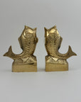 Vintage Brass Koi Fish Bookends | Mid Century Modern Fish Vases | Hollywood Regency Coastal Decor – Pair