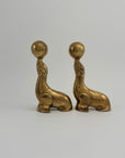 Vintage Brass Seal Bookends with Ball-A Pair