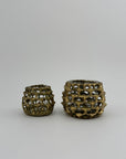 Vintage Brass Brutalist Style Candleholders With Glass Inserts-A Pair