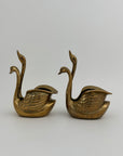 Small Pair of Vintage Brass Double Swan Planters – Hollywood Regency Stash Pots – 7”