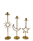 Vintage Brass Sun, Moon & Star Candle Holders – Celestial Mid-Century Trio-Over 1 Foot Tall
