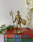 Vintage Brass Knight in Armor with Shield and Halberd Figurine