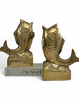 Vintage Brass Koi Fish Bookends | Mid Century Modern Fish Vases | Hollywood Regency Coastal Decor – Pair