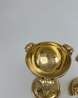 Pair of Vintage Brass Urns with Rams’ Heads & Flame Finials