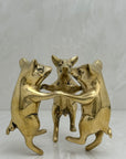 Vintage Brass Frolicking Pigs Holding Hands