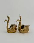 Small Pair of Vintage Brass Double Swan Planters – Hollywood Regency Stash Pots – 7”