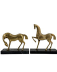 Vintage Brass Horse Sculptures on Marble Base (Pair)