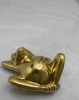 Vintage Brass Frog Relaxing On Back