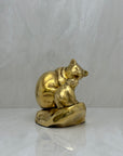 Vintage Brass Mama Bear and Cub on Rock