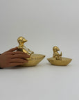 Vintage Brass Duck and Duckling Paddling Boats-A Pair