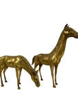 Large Vintage Brass Horse Sculptures – Grazing and Standing Pair (14.5 and 13.5 inches long)