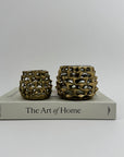 Vintage Brass Brutalist Style Candleholders With Glass Inserts-A Pair