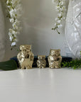 Small Mini Charming Vintage Brass Owl Trio in Retro Tuxedos