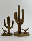 Vintage Brass Saguaro Cactus & Roadrunner — Pair (Set of 2)