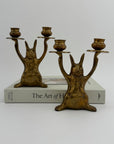 Vintage Brass Rabbit Candleholders-A Pair