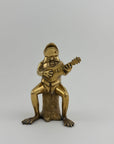 Melodic Croak: Vintage Brass Frog Guitarist on Stump Playing Guitar-Figurine