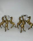 Pair of Horse Brass Stands with Crystal Candleholders Inserts