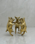 Vintage Brass Frolicking Pigs Holding Hands