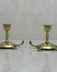 Vintage Brass Turtle Candlestick Holders- A Pair of