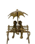 Vintage Brass Frog Couple Under Umbrella | Mid-Century Whimsical Figurine