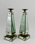 Pair of Vintage Maitland-Smith Mirrored Obelisk Candlesticks
